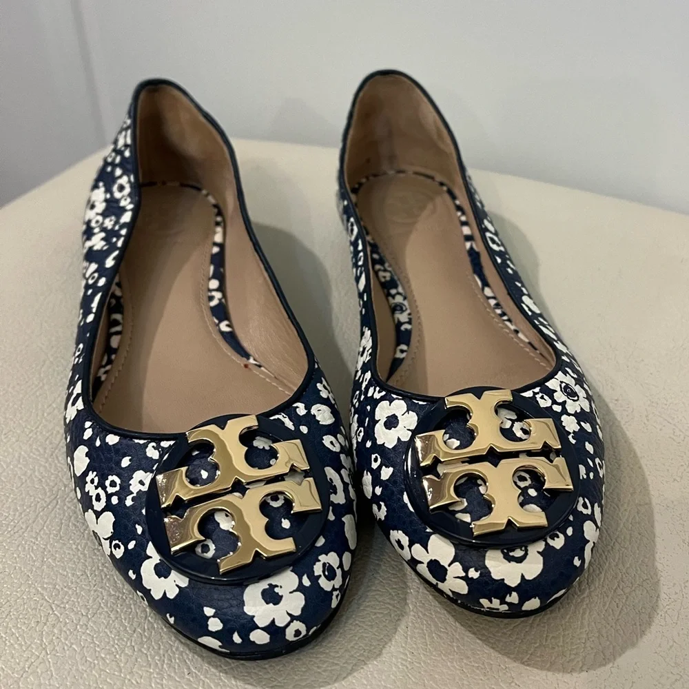 Tory Burch Claire Floral Leather Slip Ons Ballet Flats Big Girl Size 4.5